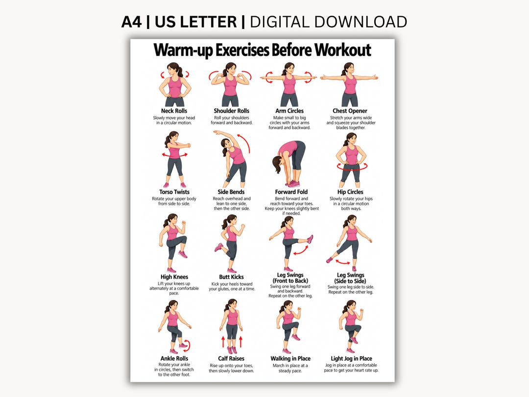 Static Stretch Routine Stretching Exercises Before Workout Printable PDF, 16 Illustrated ...