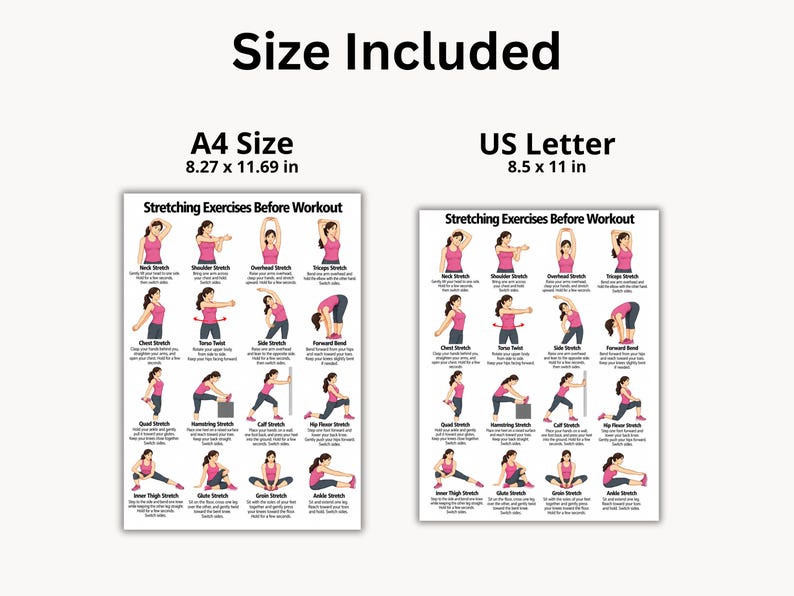 Static Stretch Routine Stretching Exercises Before Workout Printable PDF, 16 Illustrated ...