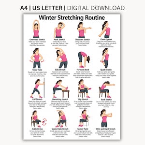 Winter Stretching Routine Printable PDF, 16 Illustrated Winter Stretches, Cold Weather Exercise, Flexibility & Mobility Workout Guide