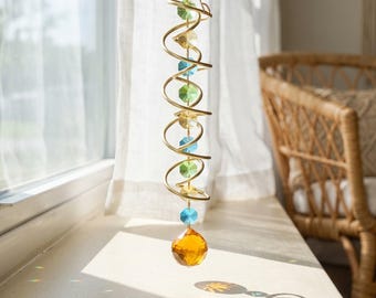 Crystal Gazing Ball Spiral Tail Wind Spinner Window Hanging Rainbow Maker