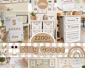 Silly Goose Classroom Decor Pack, Printable Teacher Organization Canva, Teacher Management GS1