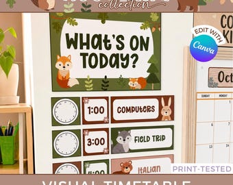 Woodland Theme Visual Timetable Pack, Editable Pastel Classroom Decor Schedule, Elementary Student Management Teacher Resources WO1