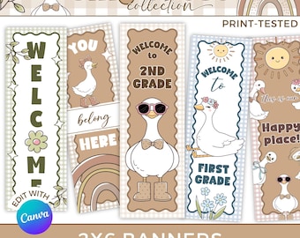 Silly Goose Classroom Door Banner Editable, 2x6 Teacher Door Sign Welcome Decor Canva GS1
