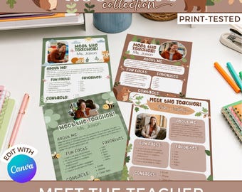 Woodland Meet the Teacher Template, Editable Canva Woodland Forest Letter,Back to School Teacher Introduction  WO1