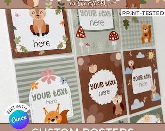 Editable Classroom Posters and Labels Pack, Woodland Theme School Decor Resource, Teacher Binder Covers Door Sign Printable WO1