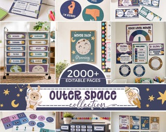 Space Classroom Decor Bundle Editable, Outer Space Galaxy Classroom Management Canva Kit Decor SE1