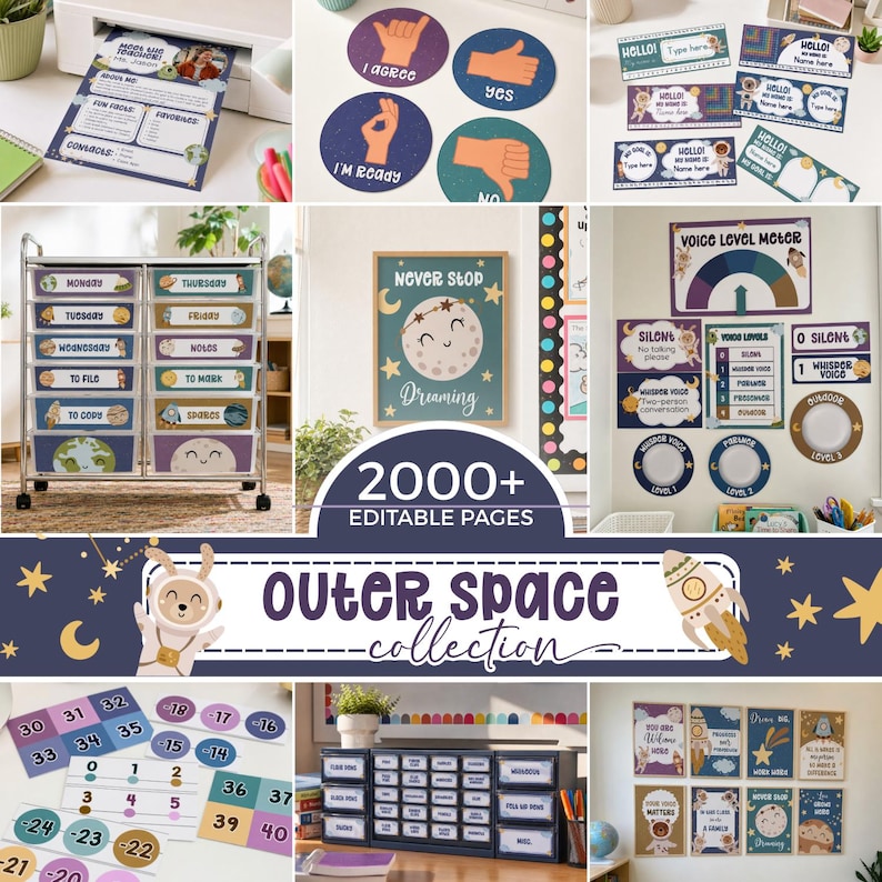 Pacote de Decoração para Sala de Aula com Tema Espacial, Conjunto de Impressões do Espaço Sideral, Download para Professores, Pôsteres de Estrelas para Sala de Aula, Materiais de Gestão Escolar SE1 imagem 1
