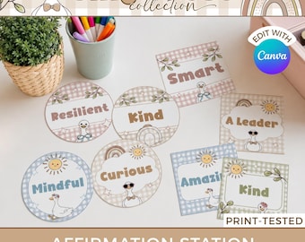 Silly Goose Affirmation Station, Positive Affirmations Mirror Display, Classroom Decor Editable GS1