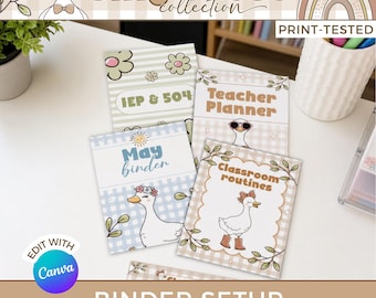Silly Goose Binder Covers and Spines Editable, Cute Teacher Binder Covers, Classroom Decor GS1
