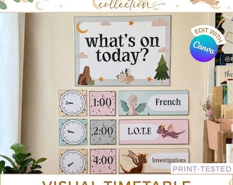Dragon Visual Schedule Cards, Editable Classroom Daily Timetable Display, Canva Decor DR1