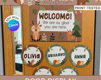 Woodland Creatures Classroom Decor, Editable Labels and Name Tags Pack, Nature Classroom Door Welcome Sign Bulletin Board Kit WO1
