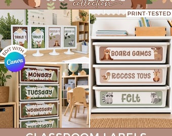 School Organization Labels Kit, Editable Classroom Display Name Tags, Subject Tray Peg Supply Labels, Elementary Decor Printable WO1