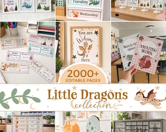 Little Dragons Classroom Decor Bundle, Editable Dragon Teacher Organization Canva Templates, Complete Display Printable DR1