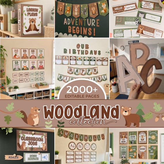 Woodland Creatures Classroom Decor Bundle, Cute Neutral Forest Animals Theme Posters, PreK Kindergarten Teacher Printables Pack WO1