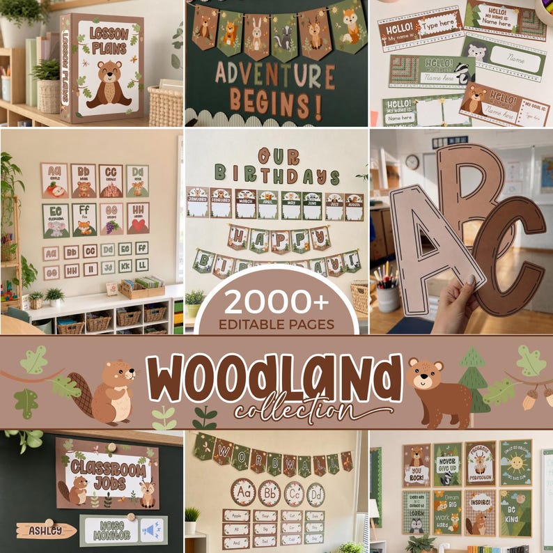 Woodland Creatures Classroom Decor Bundle, Cute Neutral Forest Animals Theme Posters, PreK Kindergarten Teacher Printables Pack WO1 image 1