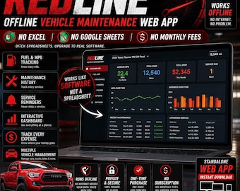 Auto Wartung Tracker App | OFFline Fahrzeugservice und Tankbuch, MPG, Verbrauch & Kosten Dashboard | Jeder Browser, kein Excel oder App Store