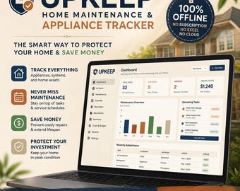 Home Maintenance Tracker App | Offline Appliance, Warranty & Repair Log + Home Improvement Records | Multi-Property, No Canva or Google