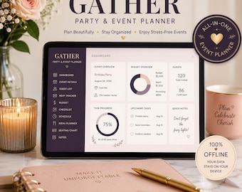 Party and Event Planner App | Guest List & RSVP Tracker, Budget, Checklist, Menu and Seating | Offline Birthday Shower Organizer