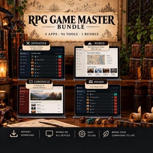GM Campaign Planner App Bundle | Initiative Combat Tracker, NPC and World Builder, Session Prep, Loot and XP Tracker | Offline, Any Ttrpg
