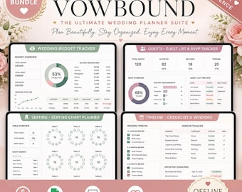 VOWBOUND Wedding Planner Suite | Offline Budget, Guest List, RSVP, Seating Chart & Timeline | 4 Interactive Apps, No Subscription