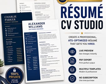 Resume Builder & CV Maker App | 5 ATS-Friendly Templates | Offline, No Account, No Subscription | Live PDF Export | Instant Download