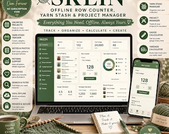 Knitting & Crochet Tracker | SKEIN Offline Row Counter, Yarn Stash and Project Manager, Gauge and Yardage Calculation, No Subscription