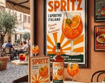 Poster pubblicitario vintage anni '60 per aperitivo italiano, clipart vettoriale / Decorazione murale retrò Orange Spritz PNG