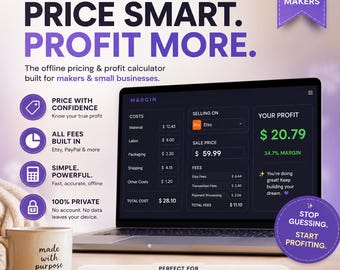 MARGIN Pricing & Profit Calculator for Makers, Etsy Handmade and POD Price Calculator, Profit Margin Tool, All Fees Built In No Subscription