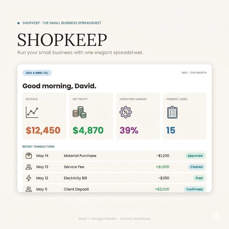 Small Business Spreadsheet for Etsy Sellers, Order Inventory Profit ...