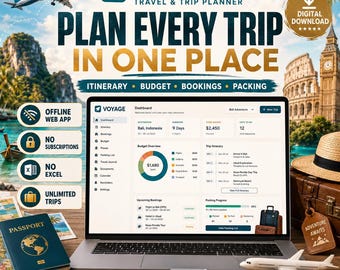 Reiseplaner App | Dekorativer Reiseplan, Urlaubsplaner & Packliste | Multi-Trip, kein Canva oder Google, egal welcher Browser