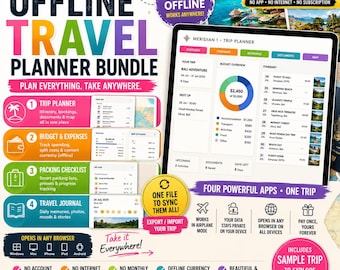 Offline Travel Planner Bundle | Itinerary, Budget Tracker, Packing List & Travel Journal | No App, No Subscription | HTML Digital Download