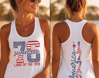 1776 Patriotic America V-Neck, USA Flag Racerback, Vintage Style, 250 Years Freedom Tank Top, CPS43