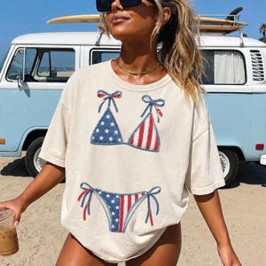 Comfort Colors Patchwork Bikini Tshirt, Beach Tee, Summer America 250 Years of Freedom Shirt, CPS69