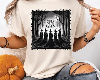 Vintage Girls Will Be Girls Witch Comfort Colors Shirt, Vintage Halloween Women Shirt, Witchy Vibes Shirt, CPS63