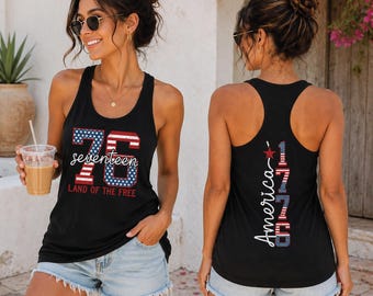1776 Patriotic America V-Neck, USA Flag Racerback, Vintage Style, 250 Years Freedom Tank Top, CPS43