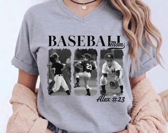 Custom Baseball Mama V-Neck, Personalized Photo Baseball Player Racerback, Team Name, CPS118