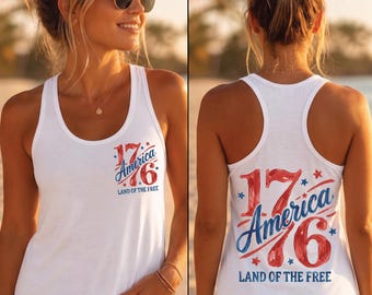 1776 Patriotic America V-Neck, USA Flag Racerback, Vintage Style, 250 Years Freedom Tank Top, CPS70