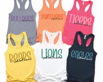 Custom Mascot Name Racerback Tank Top, Personalized School Team Mascot Spirit V-Neck, Back To School Shirt, CPS115