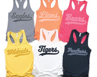Custom Mascot Racerback Tank Top, Sports Team Spirit Tees- Football, Soccer, Volleyball, Baseball, Softball, Tennis,Game Day V-Neck CPS92