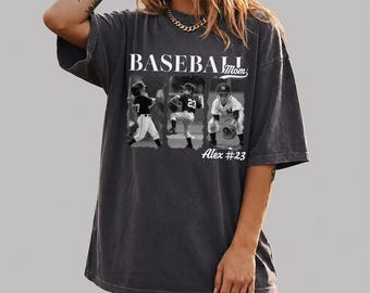 Comfort Colors Custom Baseball Mama Tshirt, Personalized Photo Baseball Player Tee, Team Name, CPS118