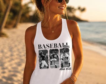 Custom Baseball Mama Racerback, Personalized Photo Baseball Player Tank Top, Team Name, CPS118