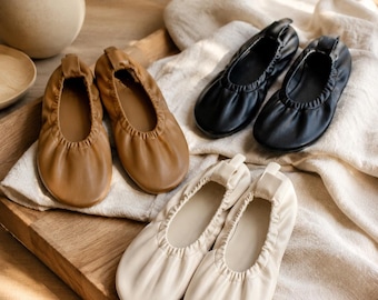 Ballerines minimalistes à bout rond en cuir végétalien doux sans lacet chaussures Cottagecore chaussures plates confortables de tous les jours pour femme cadeau