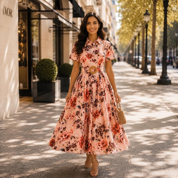 french cottagecore dress French Floral Midi Dress: Romantic Cottagecore Summer Outfit, Garden Party  Wedding Guest