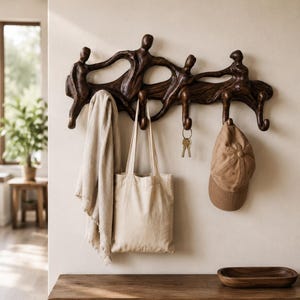 Abstrakte Holz Garderobe Wandhaken | Fluid Enterway Handtuchhalter, Menschen Kleiderbügel | Minimalistischer Holz-Organizer, einzigartige Figur Mudroom Pegs