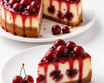 Ricetta PDF per cheesecake cremosa al cioccolato e ciliegie, dessert con base di biscotti Graham, cheesecake fatta in casa da scaricare in formato digitale