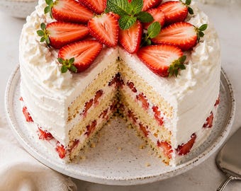ストロベリーショートケーキケーキのPDF、ベリーのレイヤーデザート、自家製ベーキングガイド