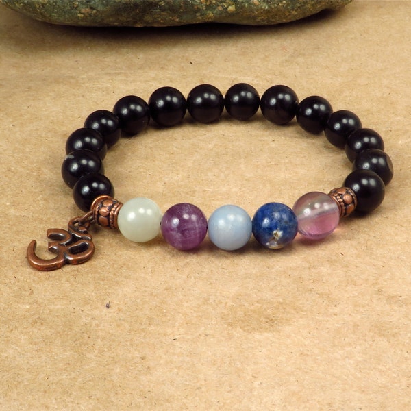 Meditation Bracelet - Relax Calm Soothe - Moonstone, Amethyst, Angelite, Sodalite, Fluorite - Reiki Infused Energy Jewelry