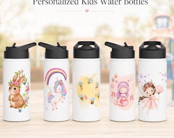 Borraccia personalizzata per bambine: bicchiere in acciaio inossidabile, bomboniera con nome personalizzato, borraccia per scuola materna, unicorno, sirena e api dai colori pastello