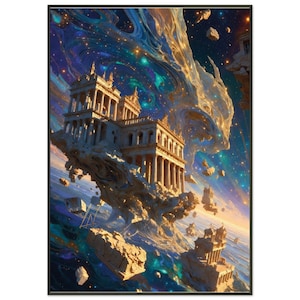 Pływająca świątynia w kosmosie — płótno w czarnej ramie | Tempio Fluttuante nel Cosmo - Quadro su Tela con Cornice Nera