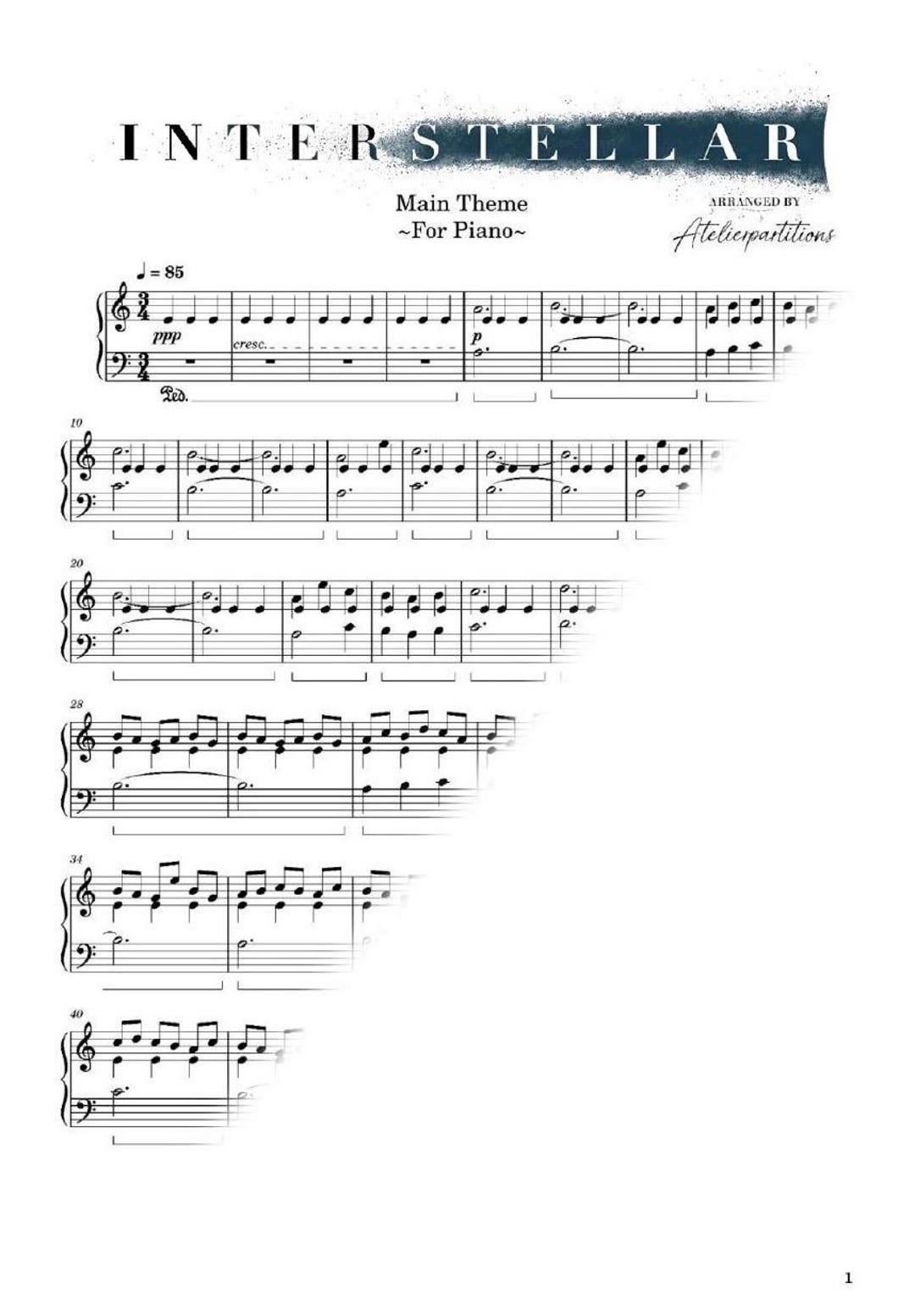 Interstellar Piano Sheet Music PDF – Main Theme (easy/intermediate ...